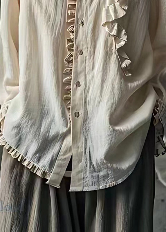Handmade Apricot Peter Pan Collar Ruffled Shirt Long Sleeve