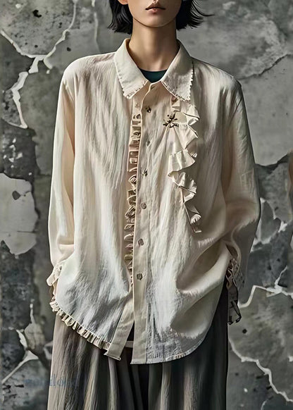 Handmade Apricot Peter Pan Collar Ruffled Shirt Long Sleeve