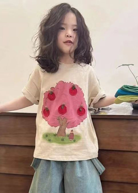 Handmade Apricot Print Top Short Sleeve