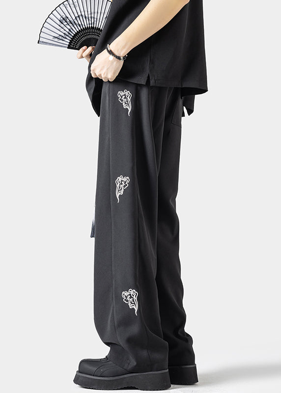 Handmade Beige Embroideried Pockets Ice Silk Pants Summer