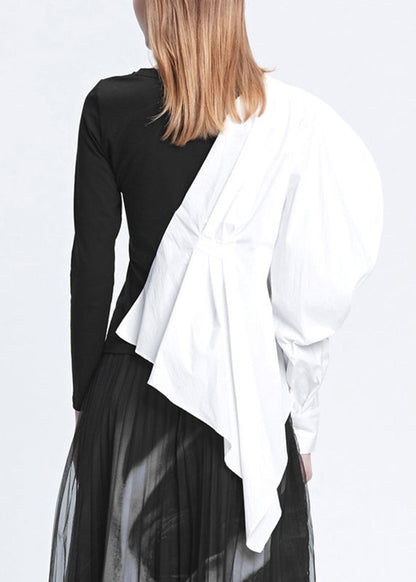 Handmade Black Asymmetrical Patchwork T Shirts Fall