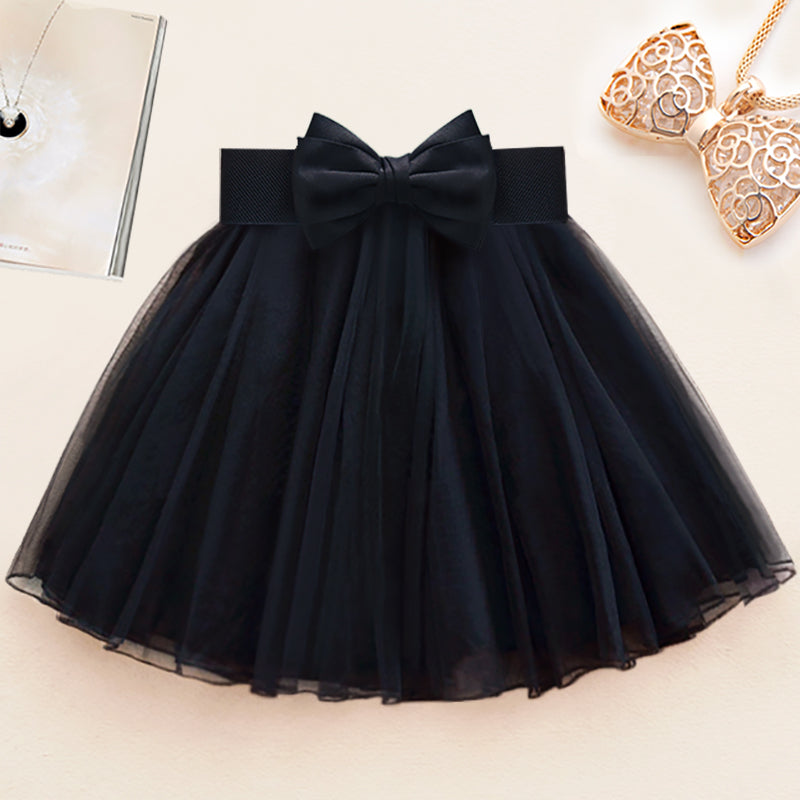 Handmade Black Bow Tulle Tiered Skirt Summer