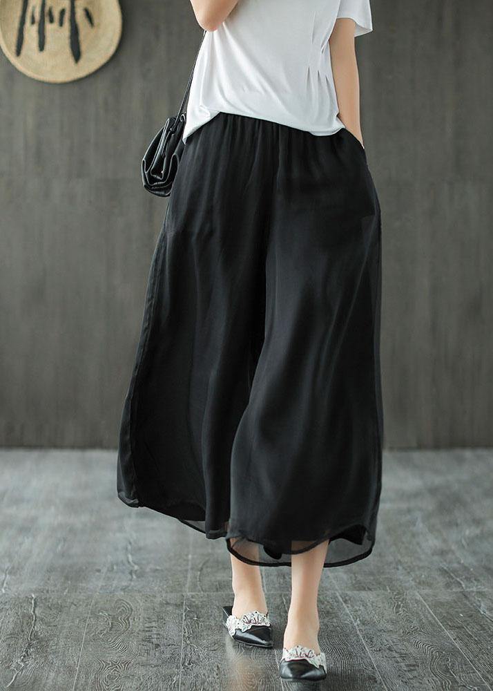 Handmade Yellow Elastic Waist Retro Wide Leg Crop Pants