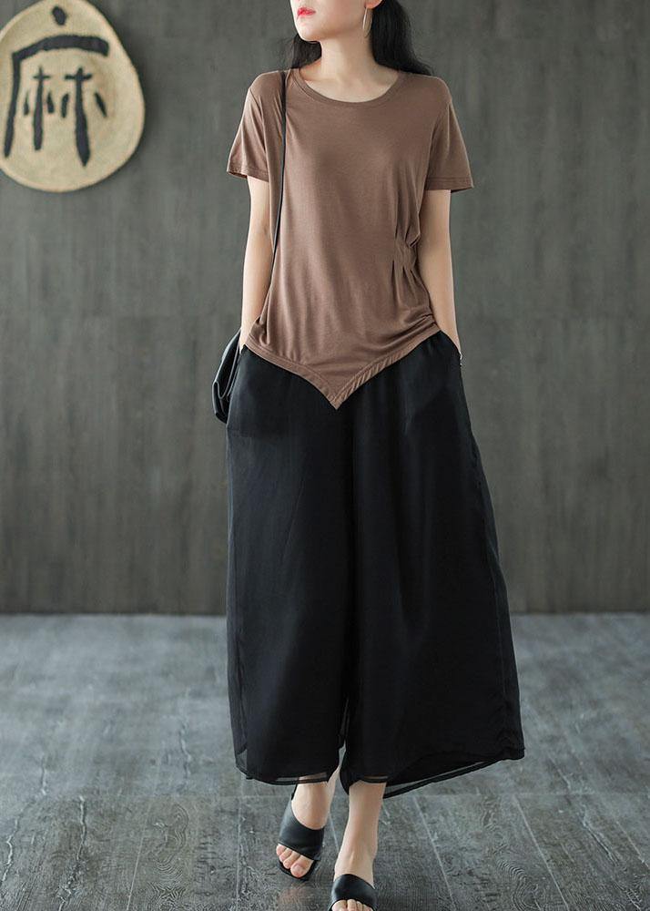 Handmade Yellow Elastic Waist Retro Wide Leg Crop Pants