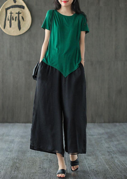 Handmade Yellow Elastic Waist Retro Wide Leg Crop Pants