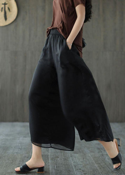 Handmade Yellow Elastic Waist Retro Wide Leg Crop Pants