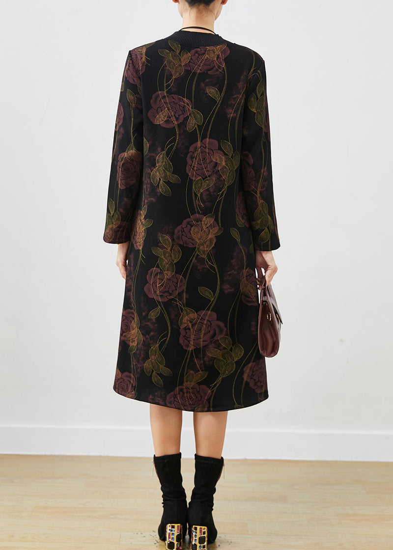 Handmade Black Warm Fleece Maxi Dresses Spring