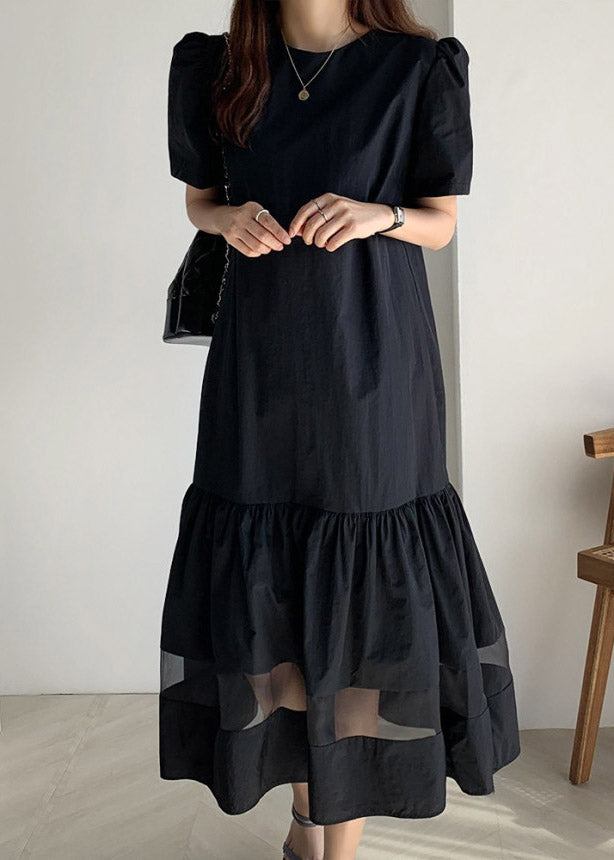 Handmade Black O-neck Holiday Long Dress Summer