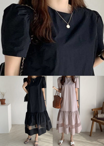 Handmade Black O-neck Holiday Long Dress Summer