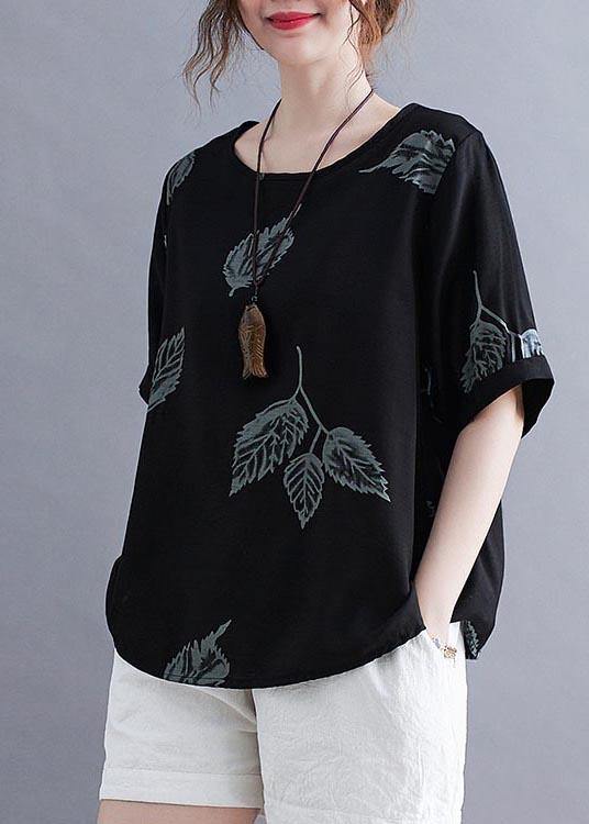 Handmade Black O-neck Loose Summer Cotton Linen Top