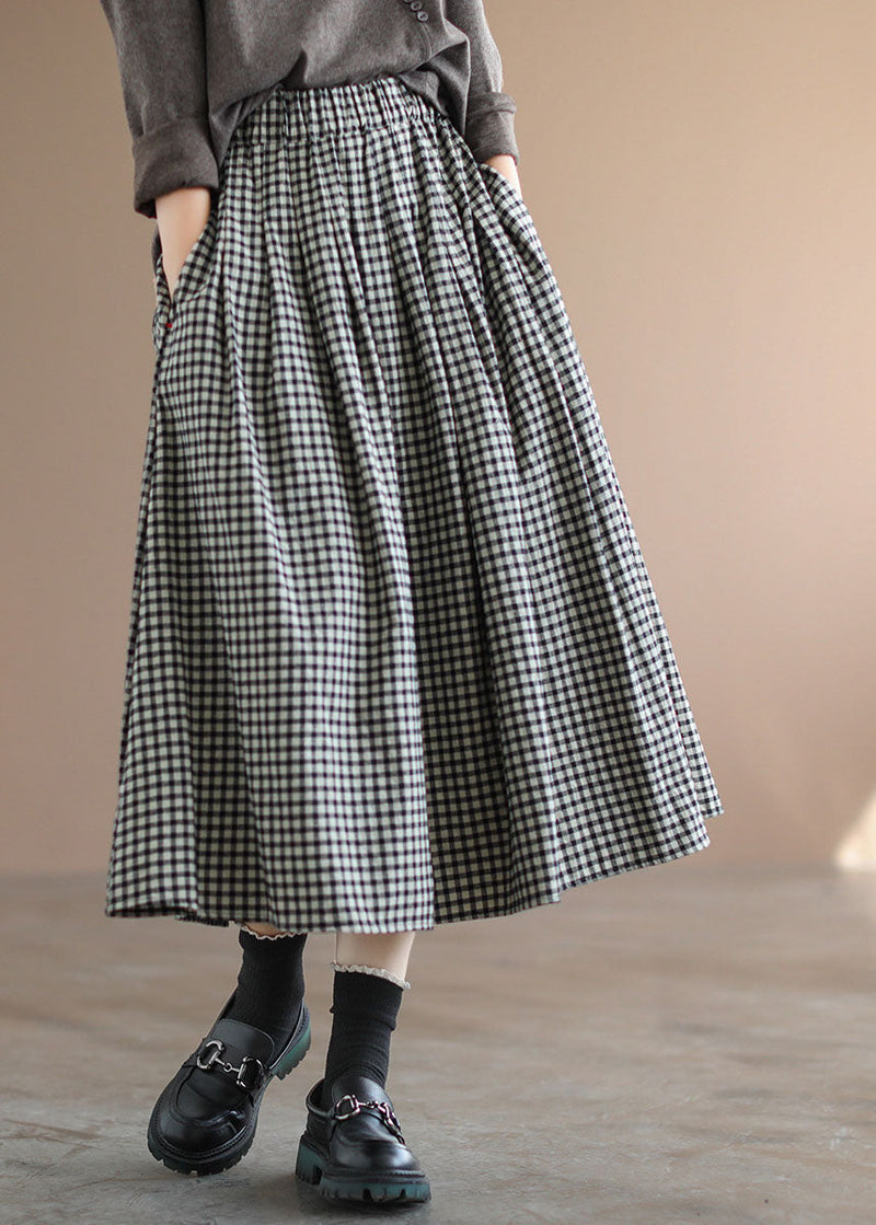 Handmade Blue Plaid Circle a Line Spring Skirts