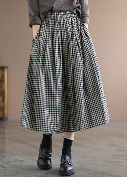 Handmade Yellow Plaid Circle a Line Spring Skirts