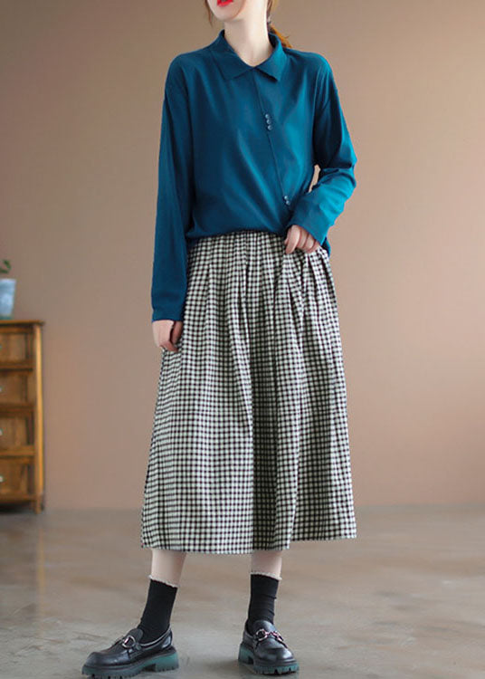 Handmade Yellow Plaid Circle a Line Spring Skirts