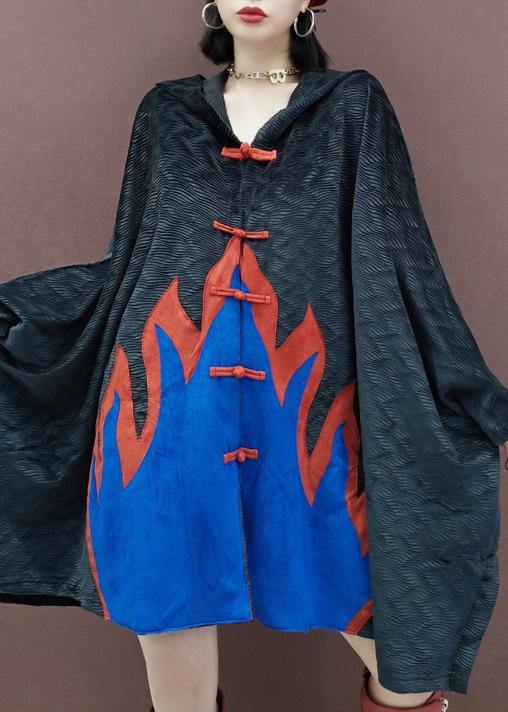 Handmade Black Trench Coat Outfits Hooded Chinese Button Spring Coat