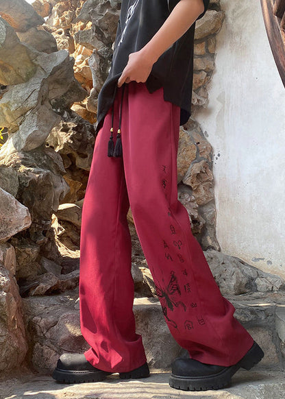 Handmade Black Pockets Print Ice Silk Pants Summer