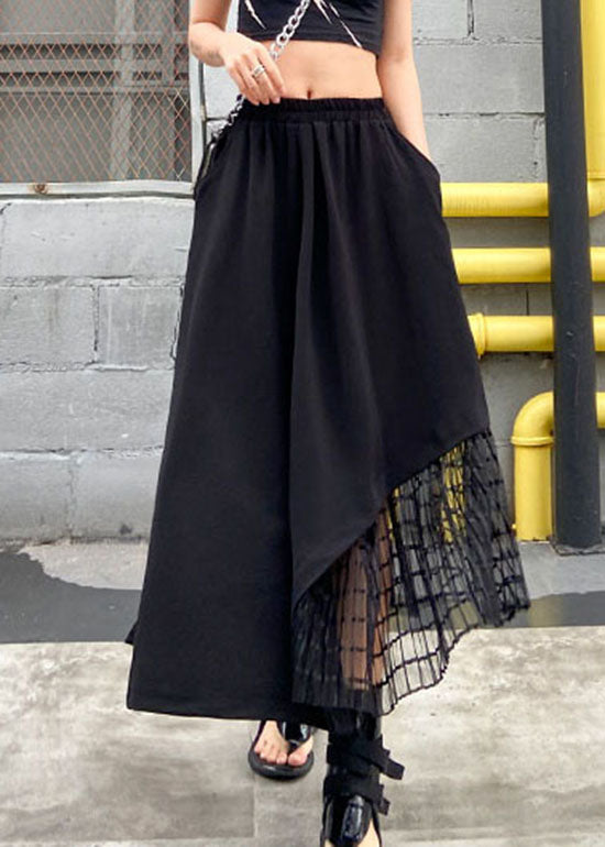 Handmade Black Elastic Waist Asymmetrical Tulle Patchwork Skirts Spring