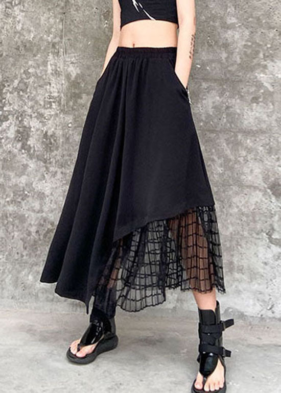 Handmade Black Elastic Waist Asymmetrical Tulle Patchwork Skirts Spring