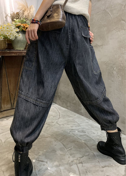 Handmade Black High Waist Patchwork Denim Pants Spring