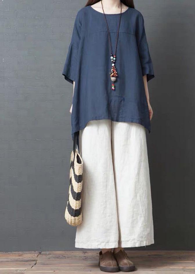 Handmade Purple Linen Cotton Low High Design Shirt Top