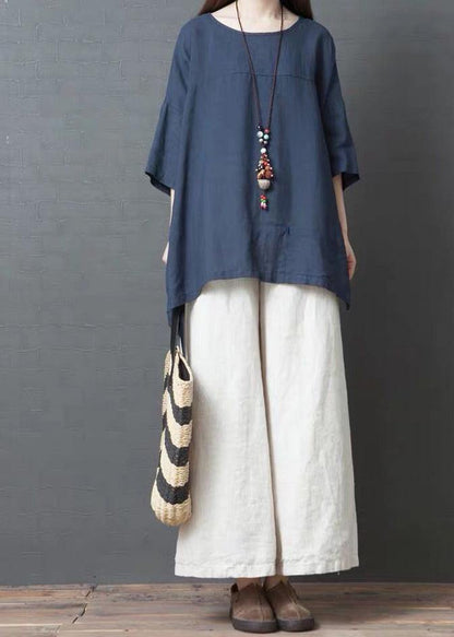 Handmade Dark Gray Linen Cotton Low High Design Shirt Top