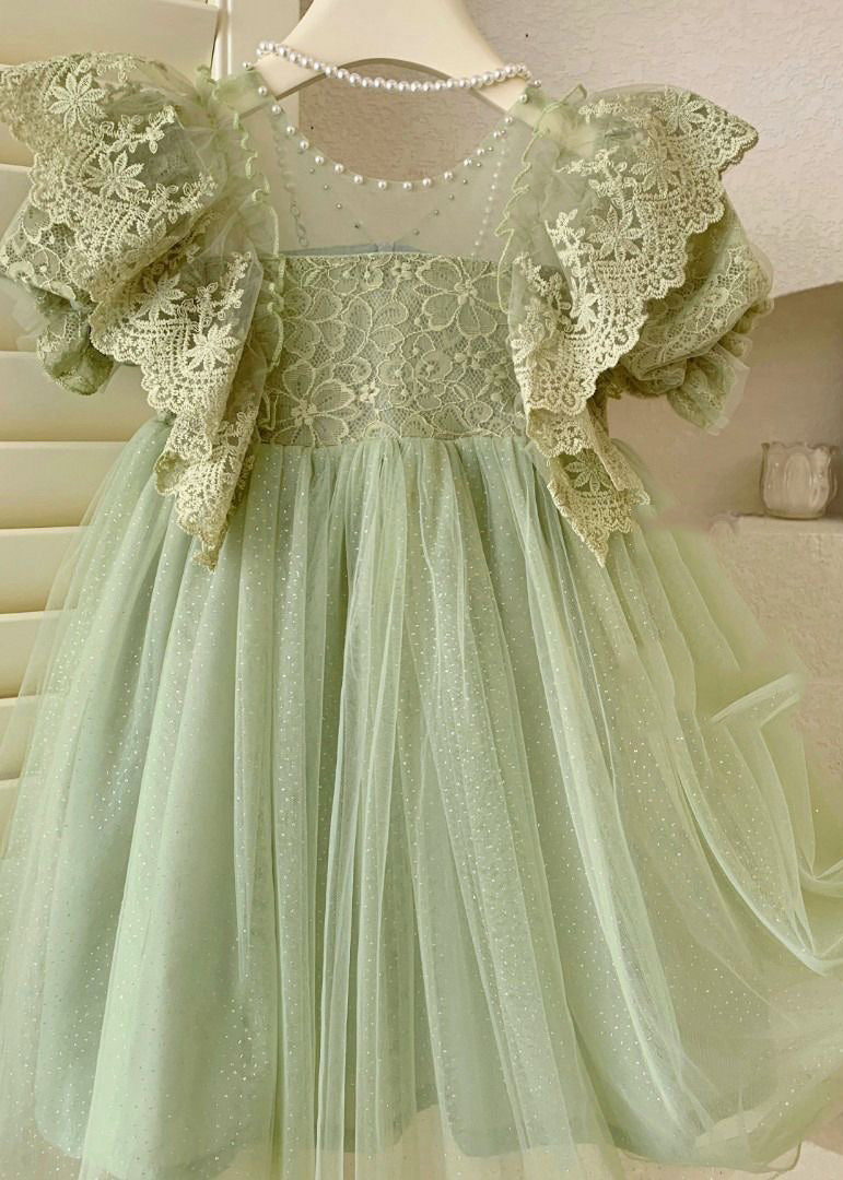 Handmade Blue O-neck Patchwork Nail Bead Tulle Maxi Dress Summer