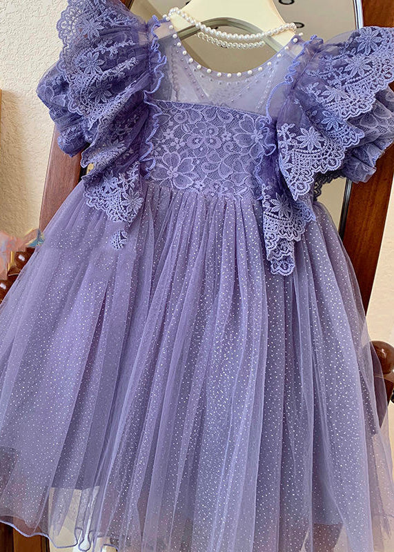 Handmade Blue O-neck Patchwork Nail Bead Tulle Maxi Dress Summer