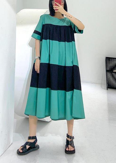 Handmade Blue Patchwork O-neck Party Summer Cotton Dress