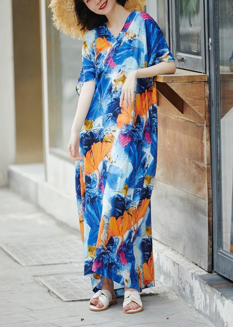 Handmade Blue Print Sundress Caftan Summer Dresses