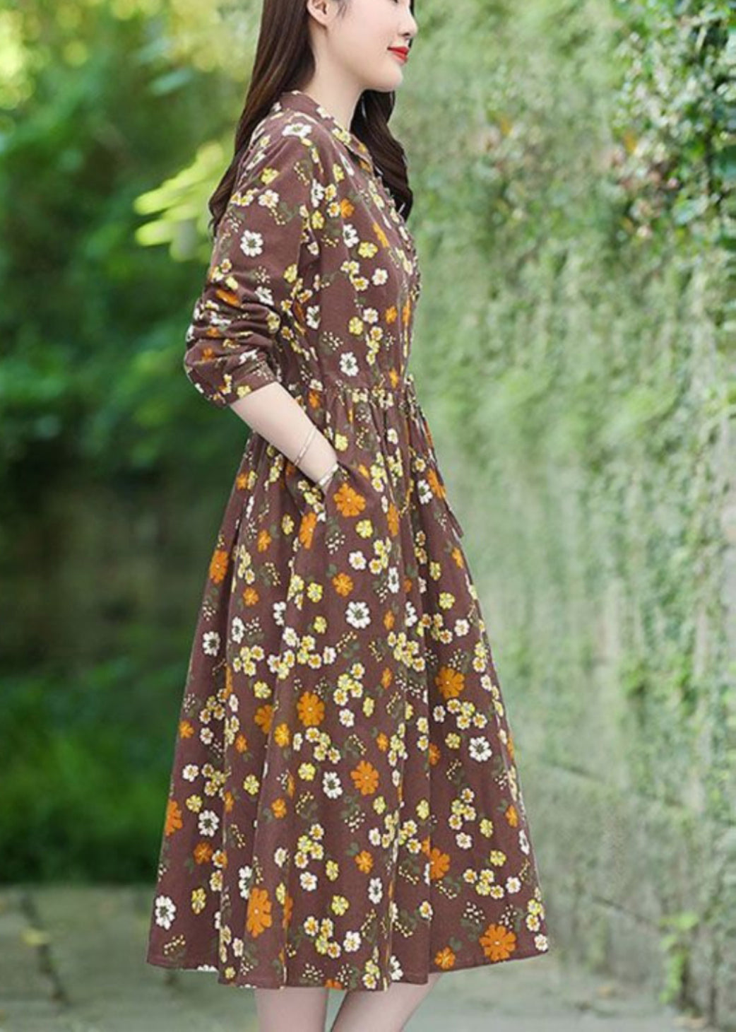 Handmade Brown Cinched Cotton Vacation Dresses Spring