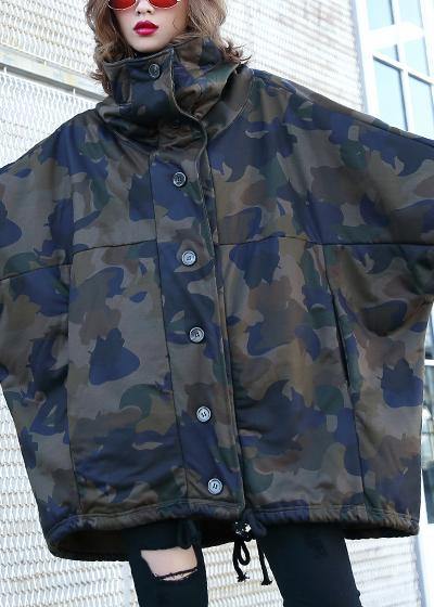 Handmade Button Pockets Fine Coat for Woman Camouflage Silhouette Coat
