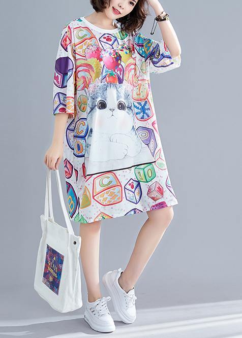 Handmade Cartoon Print Cotton Clothes Half Sleeve Daily Summer Dress