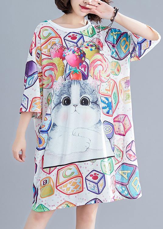Handmade Cartoon Print Cotton Clothes Half Sleeve Daily Summer Dress