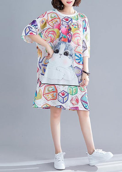 Handmade Cartoon Print Cotton Clothes Half Sleeve Daily Summer Dress