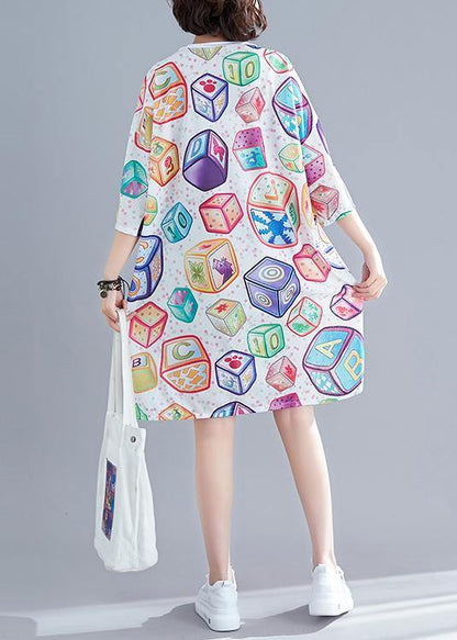 Handmade Cartoon Print Cotton Clothes Half Sleeve Daily Summer Dress