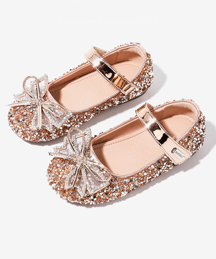 Handmade Champagne Bow Zircon Buckle Strap Flat Shoes