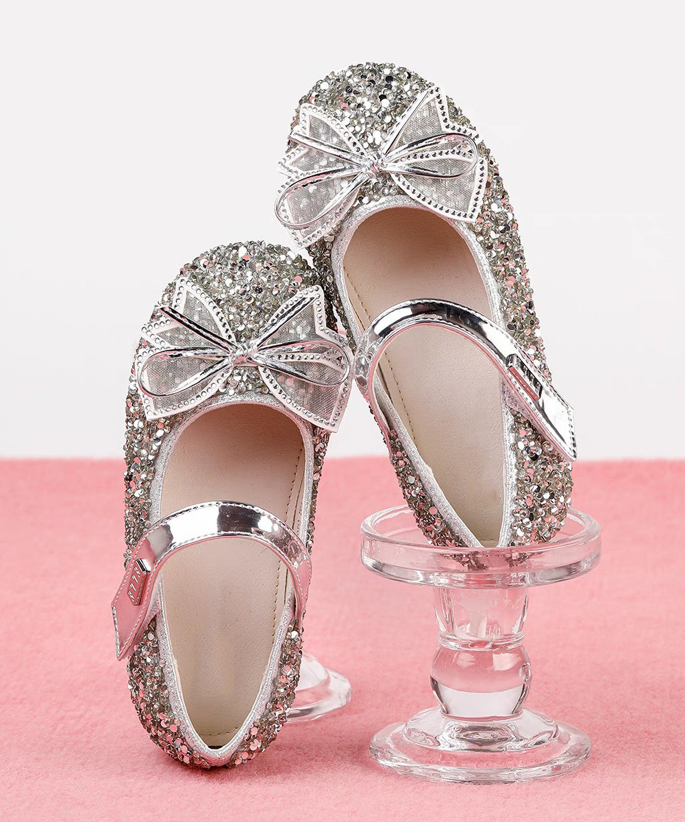 Handmade Champagne Bow Zircon Buckle Strap Flat Shoes