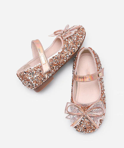 Handmade Champagne Bow Zircon Buckle Strap Flat Shoes