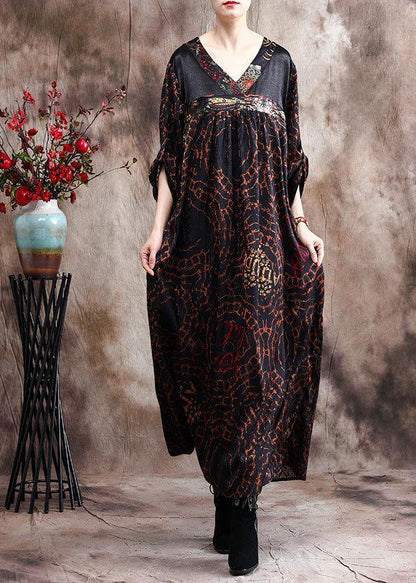 Handmade Chocolate Silk Dress Print Robe Kaftans