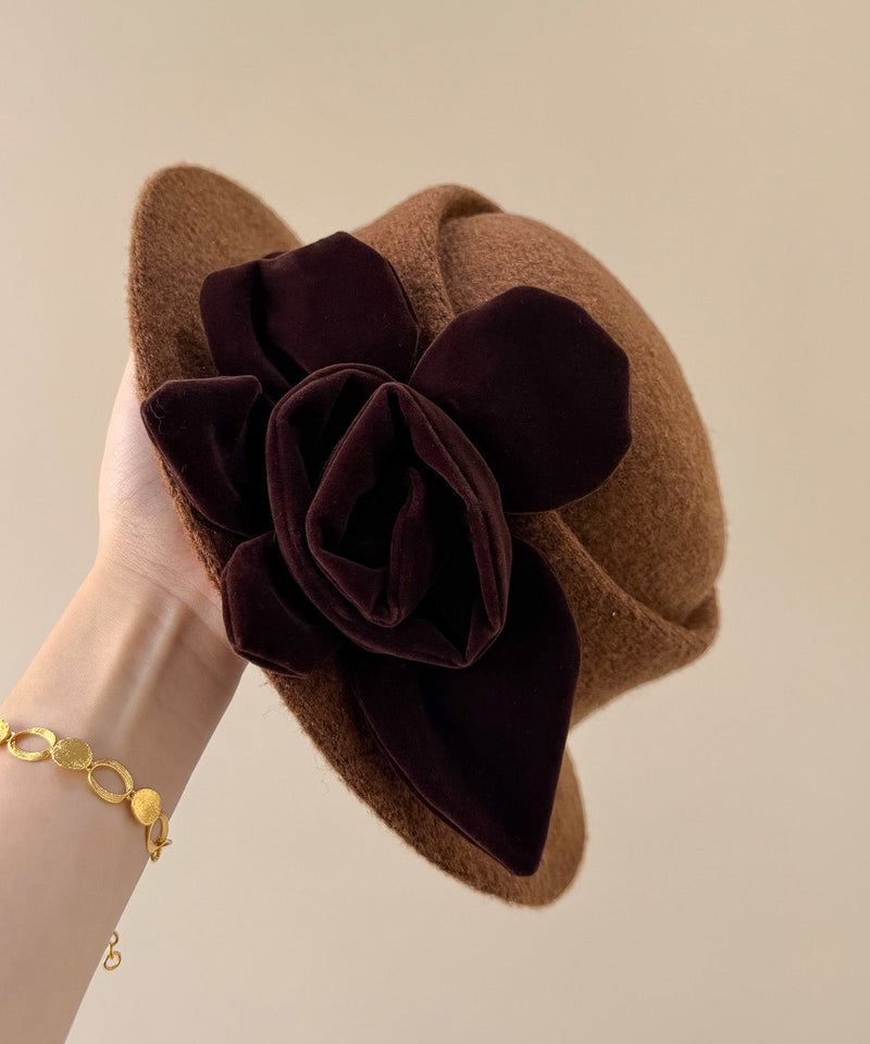 Handmade Coffee Woolen Cloche Hat