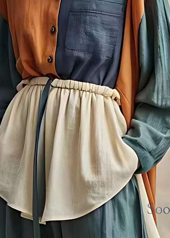 Handmade Colorblock Patchwork Wrinkled Button Shirts Long Sleeve