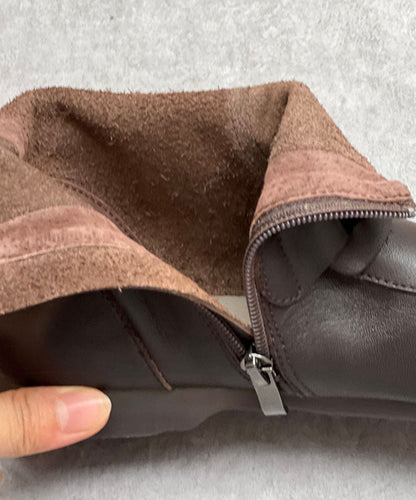 Handmade Cowhide Leather Boots Black Zippered Boots