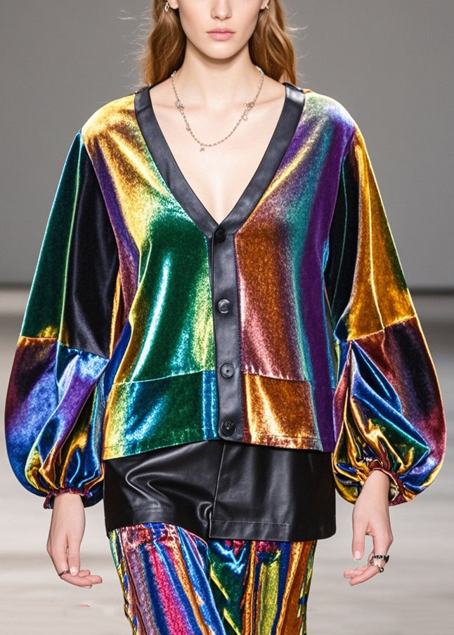 Handmade Gradient Color Oversized Patchwork Silk Velvet Coats Spring