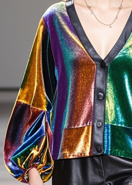 Handmade Gradient Color Oversized Patchwork Silk Velvet Coats Spring