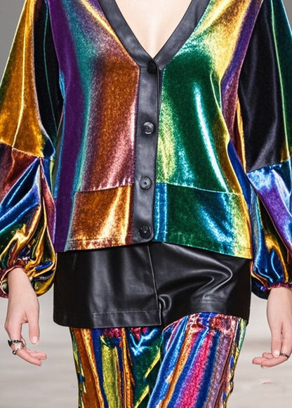 Handmade Gradient Color Oversized Patchwork Silk Velvet Coats Spring
