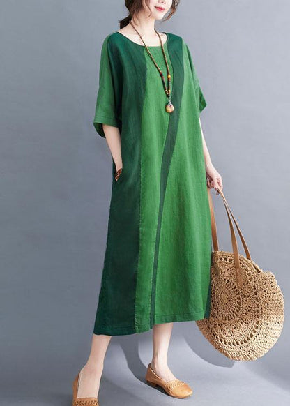 Handmade Yellow Leopard Print O-neck Patchwork Summer Vacation Dresses Half Sleeve