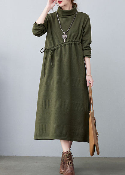 Handmade Green Turtle Neck Thick Knit Dress Winter