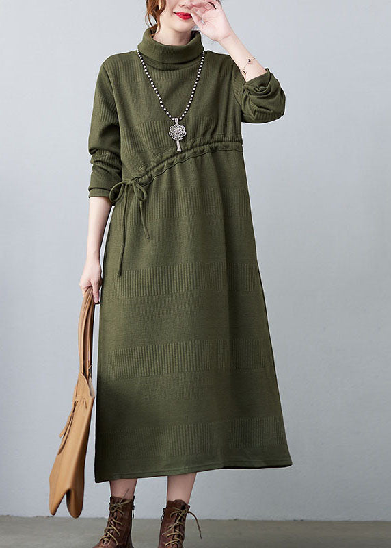 Handmade Green Turtle Neck Thick Knit Dress Winter