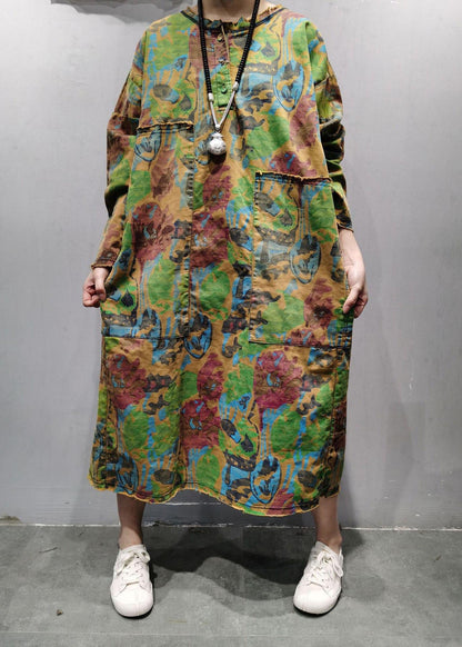 Handmade Green U Neck Patchwork Maxi Dresses Spring Dress