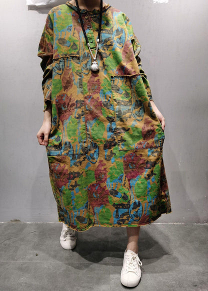 Handmade Green U Neck Patchwork Maxi Dresses Spring Dress