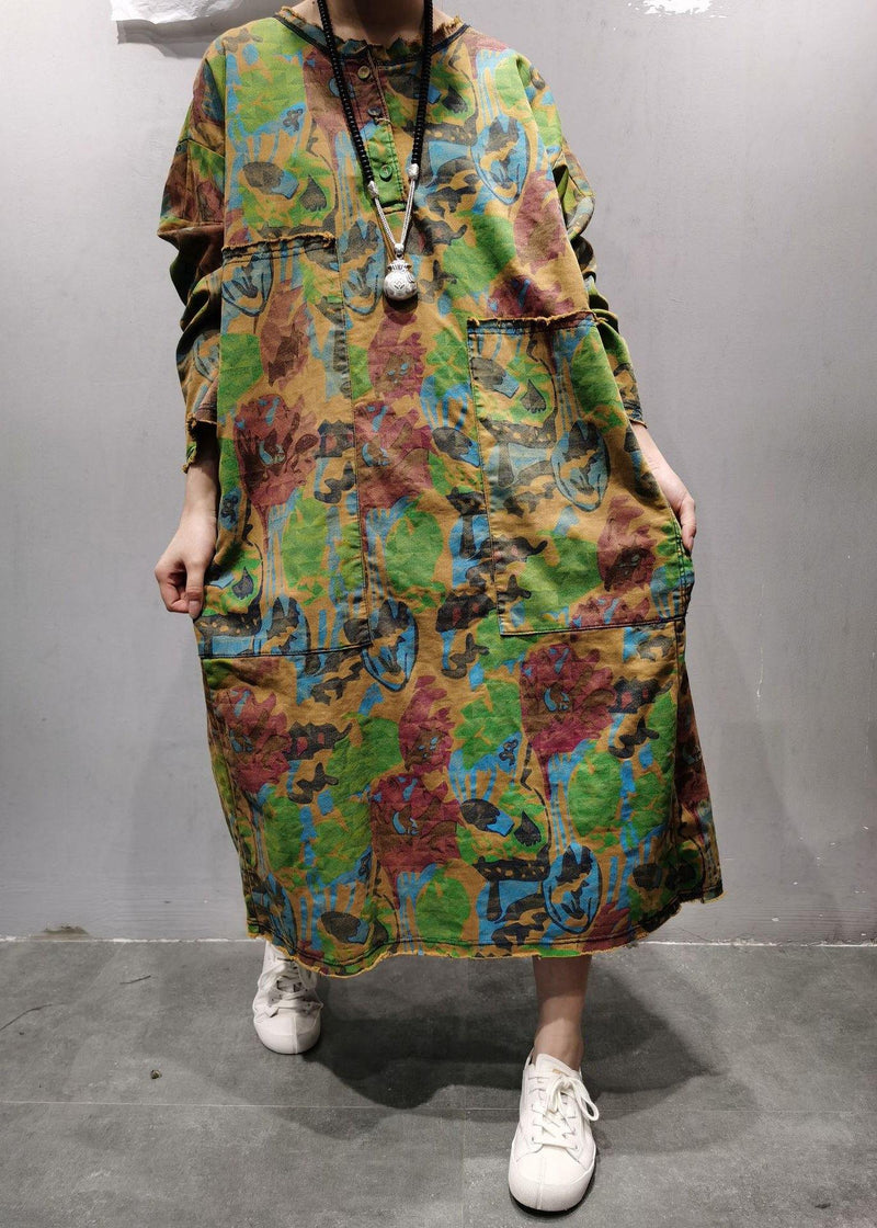 Handmade Green U Neck Patchwork Maxi Dresses Spring Dress